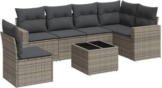 vidaXL Vidaxl - Set De Sof&aacute;s De Jard&iacute;n 7 Piezas Con Cojines Rat&aacute;n Pe Gris