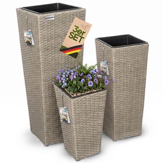 Deuba Casaria Set De 3 Macetas Para Plantas Flores Macetero De Polirat&aacute;n Para Jard&iacute;n Balc&oacute;n Terraza Interior Exterior Crema