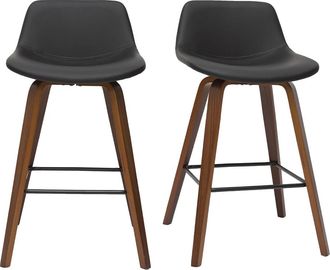 Miliboo Miliboo - Set De 2 Taburetes De Cocina De Dise&ntilde;o Negro Y Nogal 65 Cm Nonie