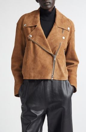 Stand Studio Kaia Suede Biker Jacket in Dark Sand at Nordstrom, Size 12 Us