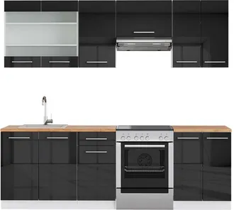 Vicco Mueble De Cocina Fame-line, Antracita Brillo Intenso/blanco, 240 Cm, Et Roble
