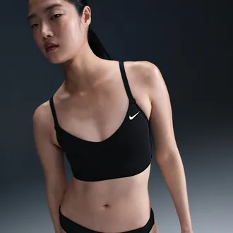 Nike Womens Swim Water Texture V-Neck Midkini in Black | NESSF262-001