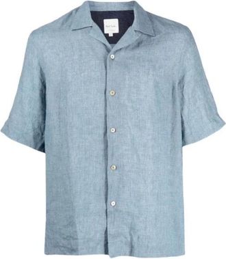 Paul Smith Blauw linnen overhemd korte mouw - Heren - Korte mouwen Overhemden - Blauw - M - Linnen - Overhemden