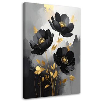 Feeby Cuadro Sobre Lienzo Delicadas Flores Bot&aacute;nicas Negras 70x100