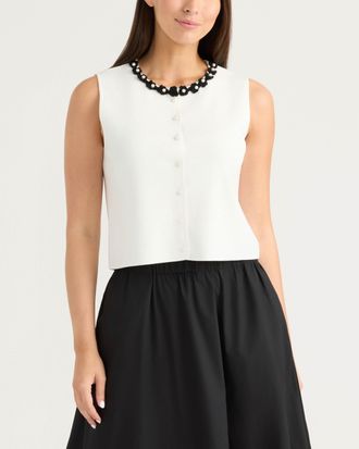 Ellen Tracy Womens Knit Vest with Beaded Crochet Trims
