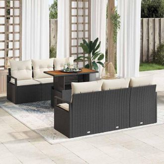 vidaXL Vidaxl - Conjunto De Sof&aacute; De Jard&iacute;n 7 Pcs Negro Y Crema 100 X 55 X 73 Cm