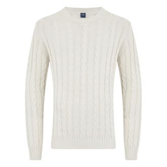 Fedeli Round-neck Knitwear, male, White, Size: 2XL Elegant Long Sleeve Sweater