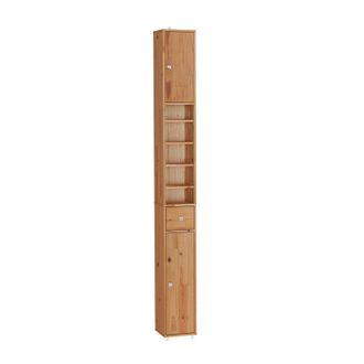 SoBuy Sobuy Mueble Columna De Ba&ntilde;o De Madera Maciza, Armario De Almacenamiento Delgado Con Caj&oacute;n Y Compartimentos Abiertos, Estantes Ajustables, Color Mader