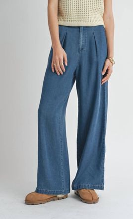 Sadie & Sage Archives Wide Leg Pants In Dark Chambray