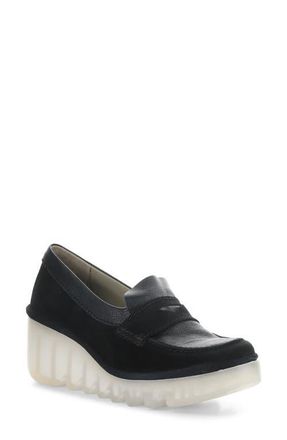 FLY London Bilz Platform Wedge Loafer in Black at Nordstrom, Size 10-10.5Us