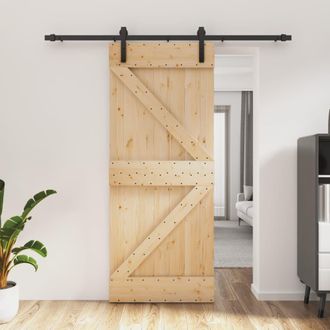 Berkfield Home Sliding Door with Hardware Set 85x210 cm Solid Wood Pine in Brown