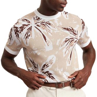 Ted Baker Heren T-shirt met korte mouwen en palmprint (Taupe)