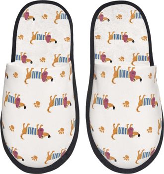 Generic Hotel Slippers Dachshund Dog Puppy Paw Cute Breathable Fleece Slippers Furry Cotton Slipper For Ladies Women Travel L