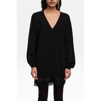 Bimba & Lola Cotton V-Neck Sweater in Black at Nordstrom, Size X-Small Eu