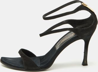 Sergio Rossi Black Suede Ankle Strap Sandals