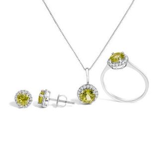 House of Brilliance 10K Gold Gemstone and 3/8 Cttw Diamond Halo Jewelry Set in White | Green Peridot at Nordstrom