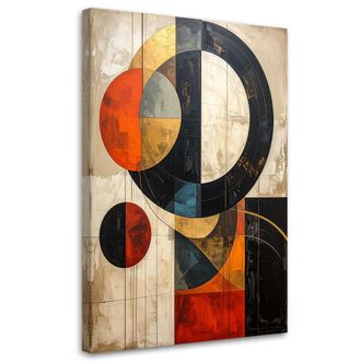 Feeby Cuadro Sobre Lienzo Abstracci&oacute;n Geom&eacute;trica Con C&iacute;rculos En Negro Y Naranja 70x100
