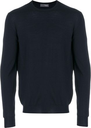 Drumohr Black Fitted Crew Neck Wool Sweater