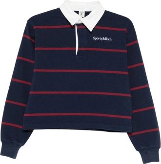 Sporty & Rich Gestreept Polo Top - Dames - Polos - Blauw - L - Katoen - Tops