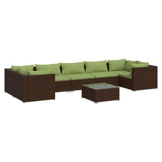 vidaXL Set Sof&aacute;s De Jard&iacute;n 8 Piezas Y Cojines Rat&aacute;n Sint&eacute;tico Marr&oacute;n Vidaxl