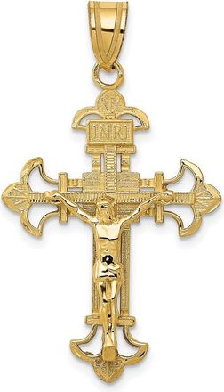Diamond2Deal 14k Yellow Gold INRI Fleur De Lis Crucifix Pendant