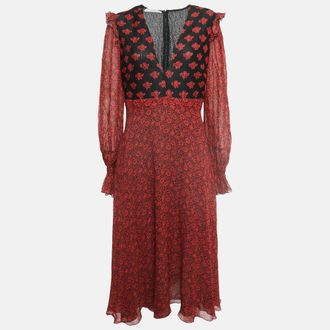 Alberta Ferretti Di Lorenzo Serafini Red Printed Crepe V Neck William Morris Dress