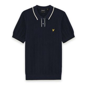 Lyle & Scott Tipped Pique Knitted Polo - Heren - Truien - Blauw - Maat: L Katoen