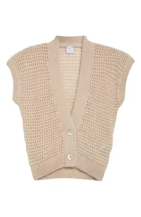 Eleventy Open Stitch Short Sleeve Merino Wool & Silk Cardigan in 00 Ivory at Nordstrom, Size X-Large