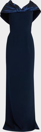 Teri Jon Off-Shoulder Taffeta Column Gown