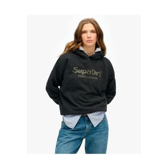 Superdry Venue Metallic Relaxed Hoodie - Dames - Hoodies - Zwart - XS - Katoen - Hoodies & sweatvesten