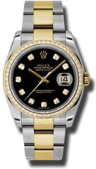 Rolex Oyster Perpetual Datejust 36 Black Dial Stainless Steel and 18K Yellow Gold Bracelet Automatic Ladies Watch 116243BKDO