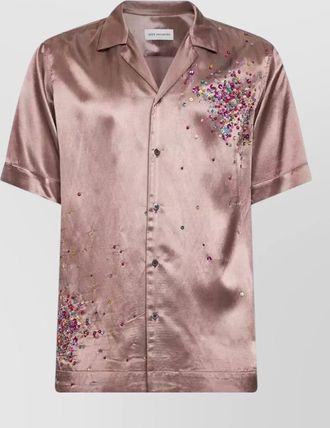Dries Van Noten embroidered satin shirt jacket short sleeves