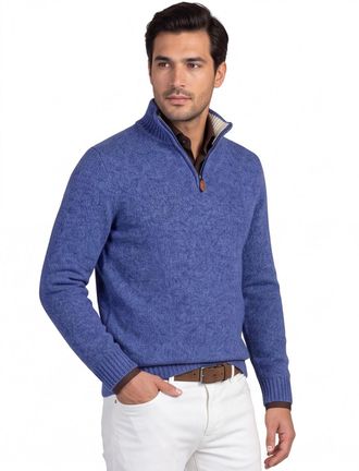 Scotland Blue trui effen halfzip blauw gemeleerd