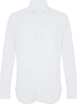 Barba Witte Katoenen Shirt met Gebogen Zoom - Heren - Zakelijke Overhemden - Wit - S - Katoen - Overhemden