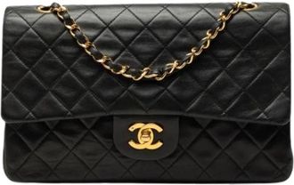 Chanel Pre-owned Vintage Double Flap Shoulder Bag - Dames - Vintage Schoudertas - Zwart - ONE Size - Leer - Vintage