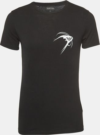 Emporio Armani Black Logo Print Cotton Crew Neck T-Shirt