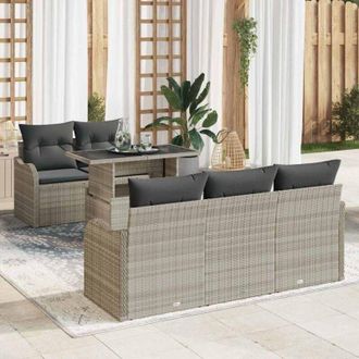 vidaXL Conjunto De Sof&aacute; De Jard&iacute;n Con Coj&iacute;n 6 Pcs Gris Claro Polirat&aacute;n Vidaxl