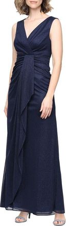 Alex Evenings Sleeveless Glitter Mesh Gown in Dark Navy at Nordstrom, Size 18