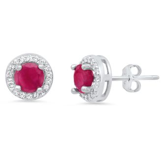 MAX + STONE Sterling Silver Round Genuine Gemstone and White Topaz Earring 4mm