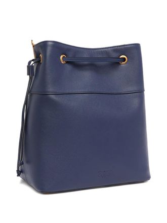 Pinko medium logo-embellished drawstring bucket bag - women - Bovine Leather/Cotton - OS - Blue