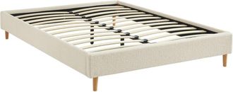 Sweeek Cama con somier, acabado borreguito, blanco