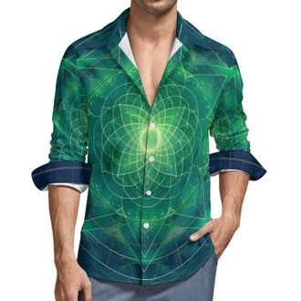 Generic Tree with Sacred Geometry Symbols Mens Dress Shirts Long Sleeve Golf Shirts Casual Button Down T-Shirt for Athletic Business M