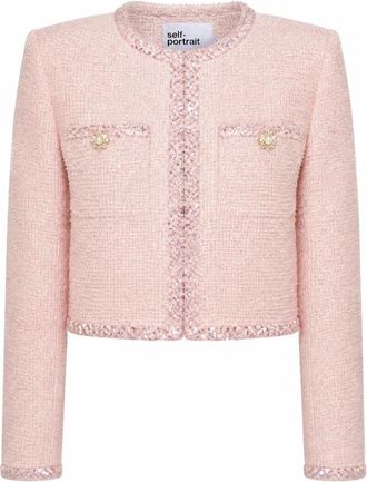 Self Portrait Boucle Jas - Dames - Blazers - Roze - S - Wol - Jassen