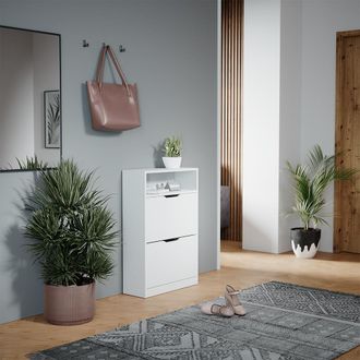 Vicco Mueble Zapatero Luca, Blanco, 22 X 89.5 Cm Con 2 Compartimentos