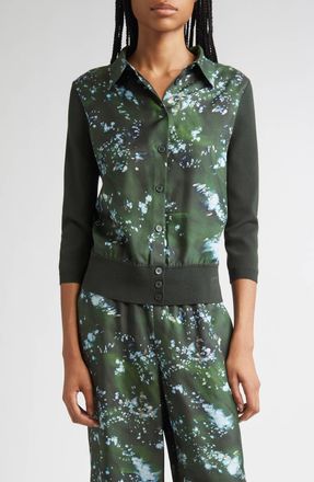 Lafayette 148 New York Collard Button Front Cardigan In Deep Moss