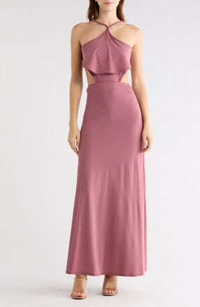Go Couture Cutout Maxi Halter Dress in Dark Mauve Ponte at Nordstrom Rack, Size X-Large