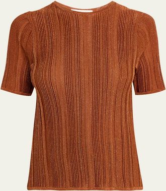 Zimmermann Indra Metallic Rib-Knit Tee
