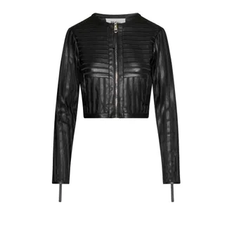 Silvian Heach Jassen, Dames, Zwart, L, Leer, Kort Jasje met Rits en Gestructureerd Design