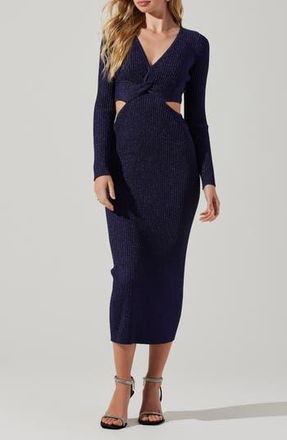 ASTR the Label Riya Long Sleeve Sweater Dress in Metallic Blue at Nordstrom Rack, Size Medium