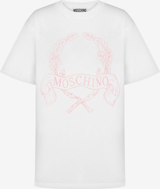 Moschino T-shirt in jersey di cotone organico Laurel Crown - Bianco
